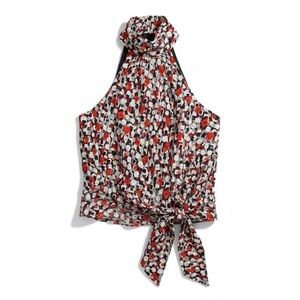 Nightway Y2K Vintage Red Black White Abstract Floral Halter Tie Waist Top 8